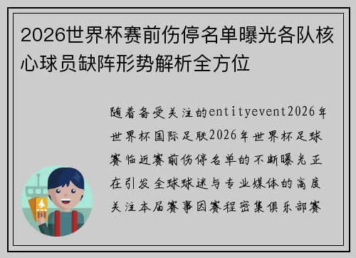 2026世界杯赛前伤停名单曝光各队核心球员缺阵形势解析全方位